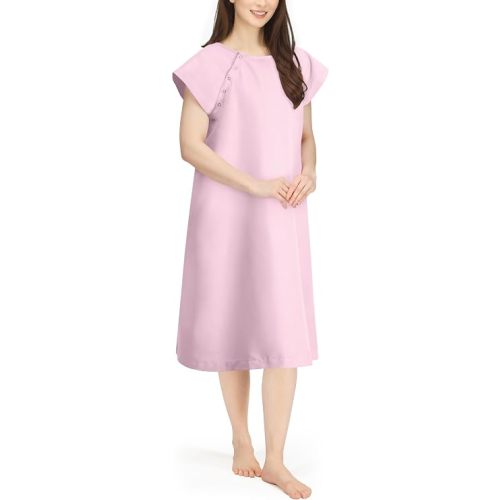 Women's Hospital Gown Snap Button Closure Soft Patient Gown