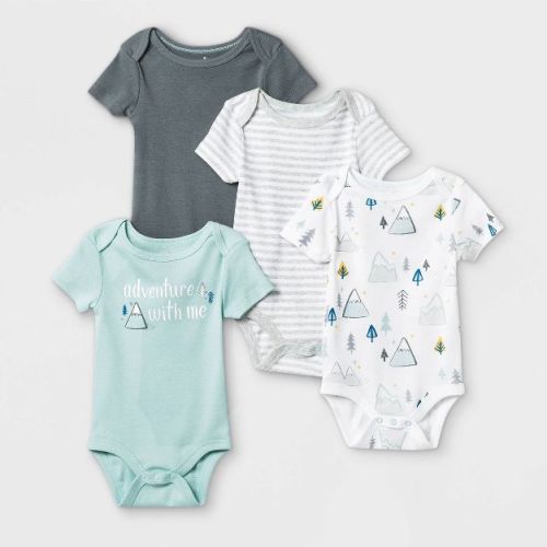Baby Boys' 4pk Adventure Short Sleeve Bodysuit - Cloud Island™ White/Aqua/Gray