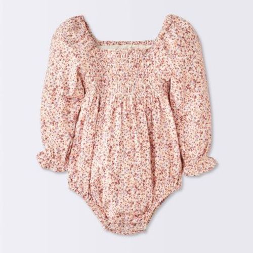 Baby Girls' Floral Smocked Romper - Cloud Island™ Pink 6-9M