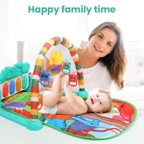 JoyStone Baby Gym Play Mat for Babies Tummy Time Mat, Play Music and Lights Piano Playmat Activity Gym for Baby Boy Girl, Infant Toddler Activity Center Toys, Baby Floor Newborn Play Mat, Green