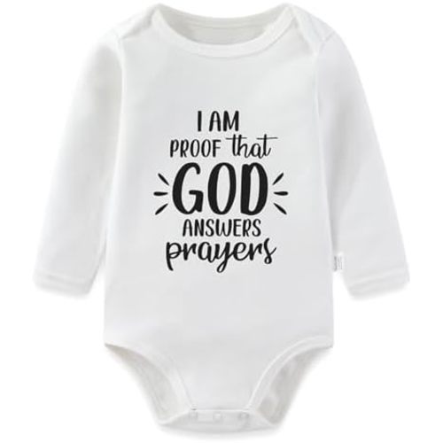 I'm Proof that God Answers Prayers Long Sleeve Baby Bodysuits, Jesus Romper Outfits Girls Boys 0-24 Months