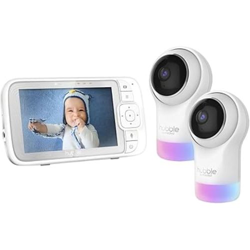 HUBBLE CONNECTED Nursery Pal Glow+ Twin, 7-in-1 Smart Baby Monitor with 2 Cameras, HD Color Screen, and Hubble Grip