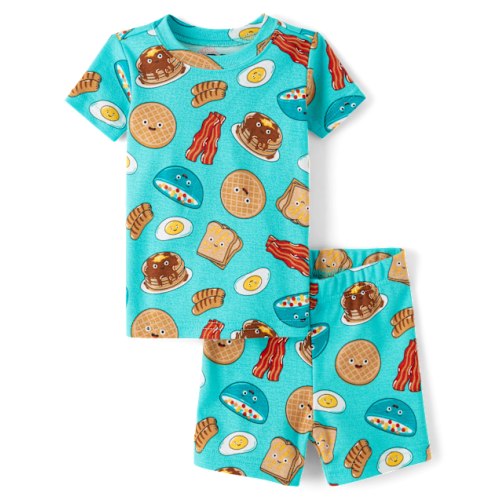 Baby And Toddler Breakfast Snug Fit Cotton Pajamas - Aqua