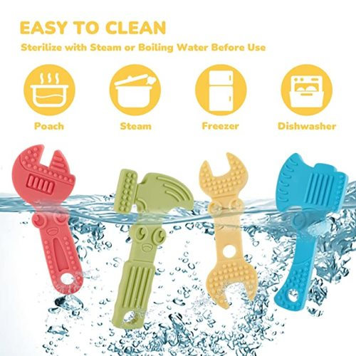 TYRY.HU Baby Teething Toys for Babies 0-6 Months 6-12 Months, BPA Free Silicone Baby Molar Teether Chew Toys, Hammer Wrench Spanner Pliers for Boys Girls, Soft-Textured, Easy to Hold & Clean, 4 Packs - Set A