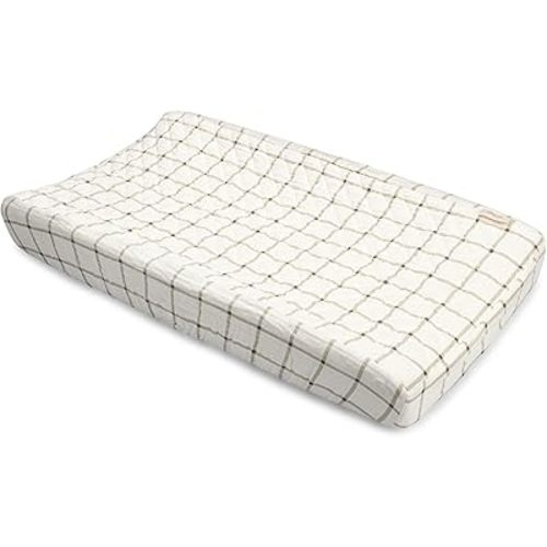 Crane Baby 100% Organic Cotton Change Pad Cover, Neutral Check Pattern for Boys, Girls, Unisex, Ultra-Soft GOTS Certified Cotton Cover, Perfect Registry Gift