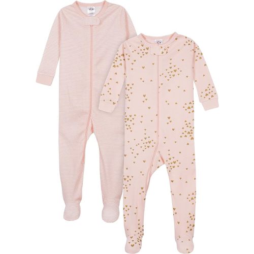 Gerber Baby-Girls 2-Pack Footed Pajamas - 0-3 Months - Love Pink