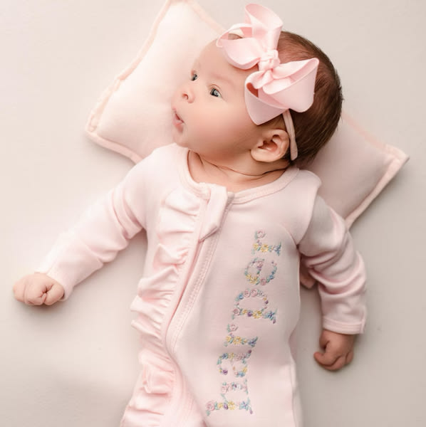 Baby girl coming home outfit wname, Newborn girl coming home outfit, monogrammed baby girl coming home set, baby shower gift, footie floralp