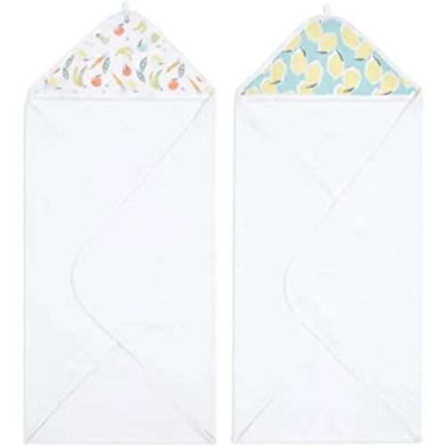aden + anais Essentials Hooded Baby Bath Towel, Super Soft 100% Cotton, 2 Pack, Farm to Table