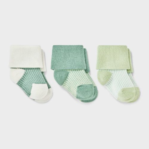Baby Boys' 3pk Striped Ankle Socks - Cloud Island™ Fern Green 0-3M