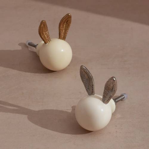 Handcrafted Silver & Porcelain Bunny Ear Door Knob
