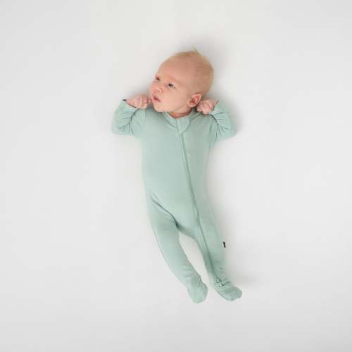 Zippered Footie in Sage: Size 0-3 Months