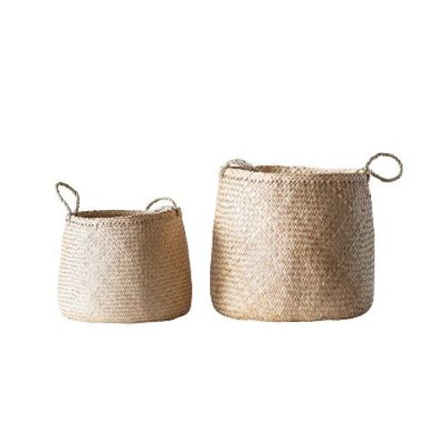 Storied Home Set of 2 Decorative Woven Seagrass Baskets: Braided, Storage for Blankets