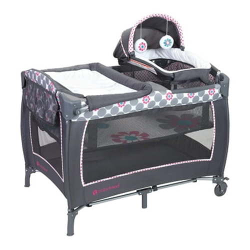 Baby Trend Lil Snooze Deluxe II Nursery Center Playard, Bassinet, Playpen & Crib with Travel Bag - Daisy Dots Pink