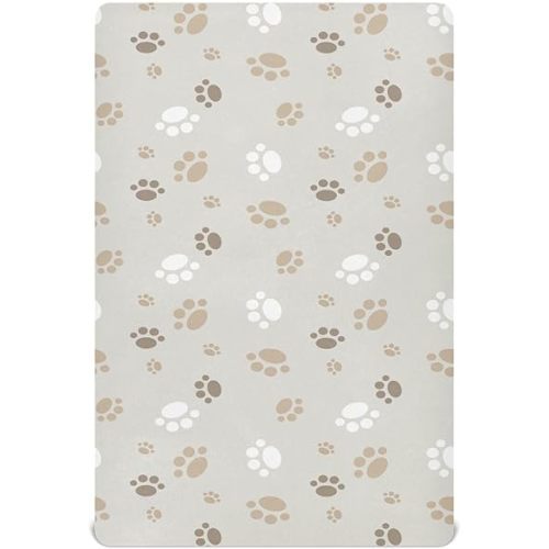 Cat Dog Kitten Puppy Footprints Fitted Crib Sheets Stretchy Portable Playard Sheets for Baby Toddler, Breathable Soft Mini Crib Mattress 52 x 28 in for Boys and Girls