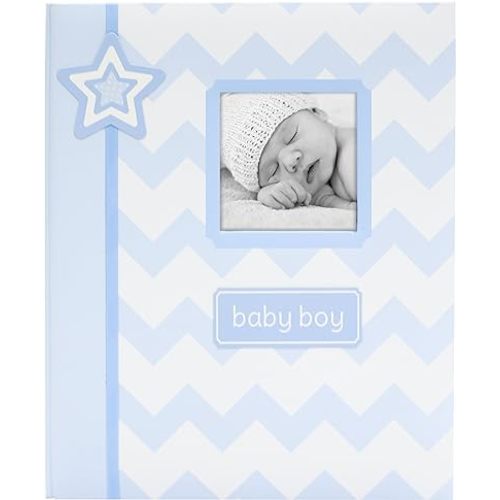 Lil' Peach First 5 Years Chevron Baby Memory Book, Newborn Milestone Keepsake Journal Scrapbook, Gift For New And Expecting Parents, 46 Fill In Pages, Blue