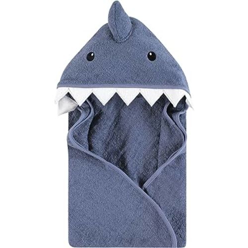 Hudson Baby Unisex Baby Cotton Animal Face Hooded Towel, Blue Shark, One Size