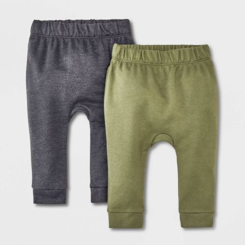 Baby 2pk Solid Jogger Pants - Cat & Jack™, Color: Gray/Green, Size: Newborn