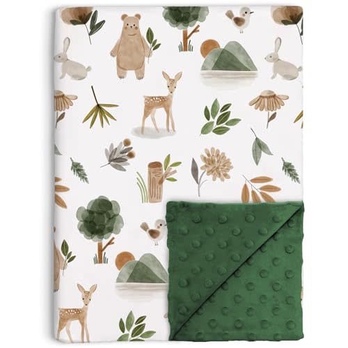 Woodland Baby Blanket for Girls Boys, Soft Double Layer Minky with Dotted Backing, Forest Animals Theme Toddler Nursery, Newborn Infant Crib Bedding, Receiving Blankets, 30"x40"