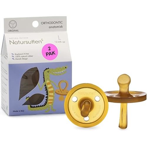 Natursutten Pacifiers 12-18 Months - 2-Pack Original Shield Orthodontic Nipple Natural Rubber Safe & Soft BPA-Free Pacifiers for Breastfeeding Babies - Newborn Pacifiers Made in Italy