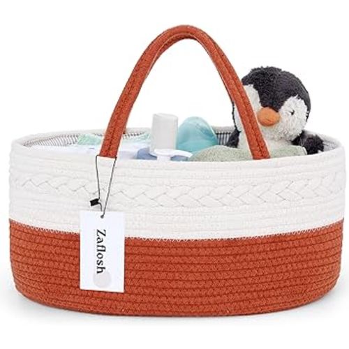 Zaflosh Baby Diaper Caddy Organizer - 15x9.6x7 Large Diaper Caddy - Storage Organizer for Baby Nursery Essentialsl, Diaper Organizer for Changing Table - Portable Nursery Storage Basket- Rust