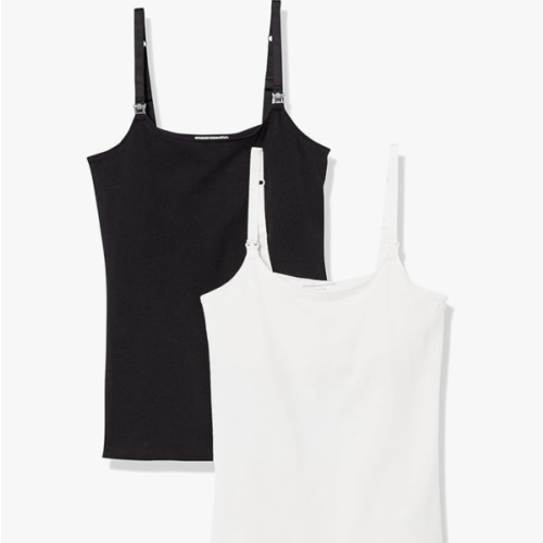 Amazon Essentials Women's Maternity Nursing Friendly Camisole with Adjustable Straps and Built-in Shelf Bra, Pack of 2
