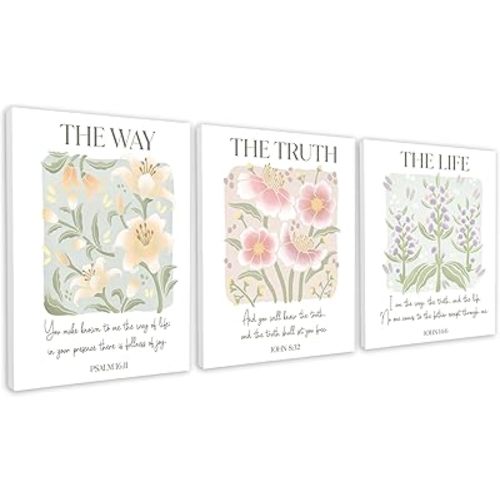 HoneyKICK Scripture Wall Art, The Way, Truth, Life, 12.5 x 15 Inches Framed Canvas