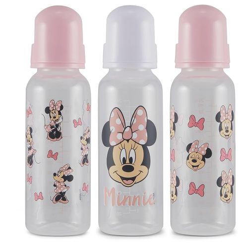 Baby Bottles 9 oz for Boys and Girls| 3 Pack of Disney Minnie Bows and Winks Infant Bottles for Newborns and All Babies | BPA-Free Plastic Baby Bottle for Baby Shower
