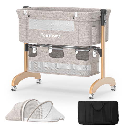 TouHeart 3-in-1 Baby Bassinet Bedside Sleeper for Newborns 0–6 Months, Easy Folding, Khaki