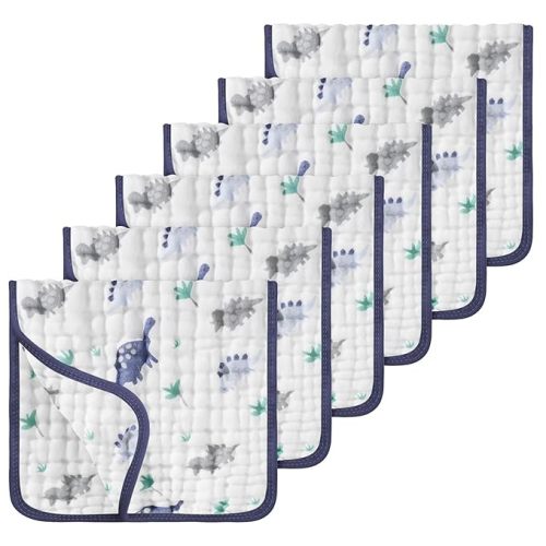 Looxii Muslin Burp Cloths 100% Cotton Large 20''x10'' Extra Soft and Absorbent 6 Pack Baby Burping Cloth for Boys Girls (Dinosaurs)