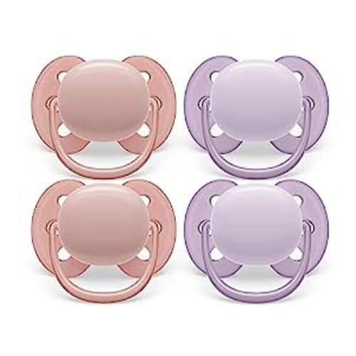 Philips Avent Ultra Soft Pacifier - 4 x Soft and Flexible Baby Pacifiers for Babies Aged 0-6 Months, BPA Free with Sterilizer Carry Case, SCF091/25
