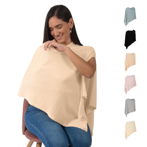 Breathable Nursing Cover Up for Breastfeeding - Privacy Nursing Covers - Newborn Essentials Must Haves - Improved Ponchy by Gold Mamas - Nude