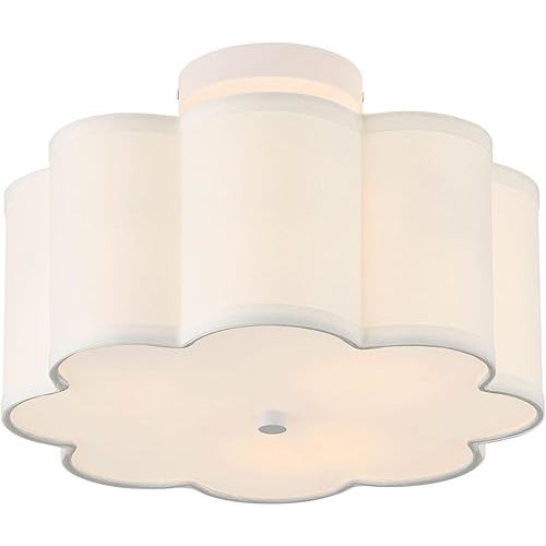 13.3"Semi Flush Mount Ceiling Light Fixture, 3-Light Modern Close to Ceiling Light With Fabric Flower-Shaped Shade, Light Fixtures Ceiling Mount for Bedroom Nursery Kids Room Living Room(White)
