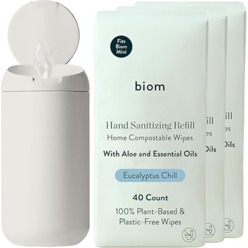 Biom Biodegradable Hand Sanitizing Wipes + Mini Dispenser