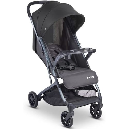 Joovy Kooper Lightweight Baby Stroller Featuring Removable, Swing-Open Tray, Big Wheels, Reclining Seat with Footrest, Extra-Large Retractable Canopy, and Compact Fold (Forged Iron)