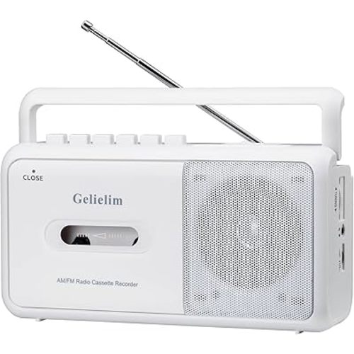 Gelielim Cassette Player Boombox, Portable AM/FM Radio Stereo, Cassette Tape Player Recorder with Big Speaker and Earphone Jack, Battery Operated or AC Powered Tape Recorder Cassette Player