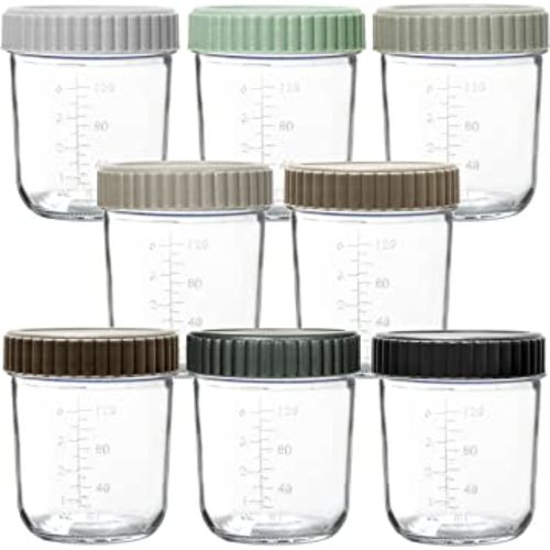 Youngever Glass Baby Food Storage, 6 Ounce Baby Food Glass Containers with Airtight Lids, Glass Jars with Lids, 8 Urban Colors