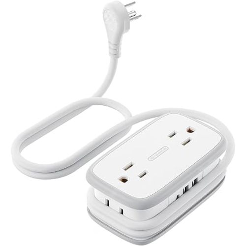 Travel Power Strip with USB C, NTONPOWER 4 Outlets 3 USB(1 USB-C), 4ft Flat Plug Extension Cord with USB C Ports, Portable Power Strip Flat Plug, Compact for Travel Hotel Cruise Essentials, White