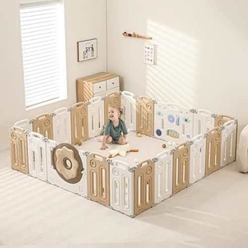Baby Playpen, Foldable Baby Playpen, Playpen for Babies and Toddlers, Baby Fence with Game Panel and Safety Gate, Adjustable Play Pens, Portable Kids Play Yards for Indoor, 22 Panels - New