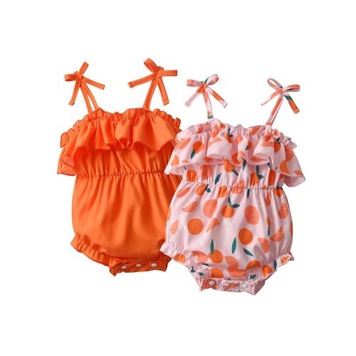 Newborn Baby Girls Summer Romper Sleeveless Strap Bows Bodysuits One-Piece Clothes 2 Pack