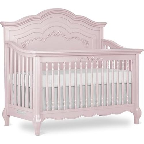 Evolur Aurora 5-in-1 Convertible Crib in Dusty Rose, Greenguard Gold Certified, Features 3 Mattress Height Settings, Sturdy and Spacious Baby Crib, Wooden Furniture