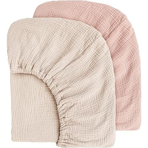 Muslin Crib Sheets for Baby Girls and Boys, Neutral Fitted Baby Bed Sheets for Standard Crib & Toddler Mattress - Soft and Breathable - 52"x28" (Pink & Ivory)