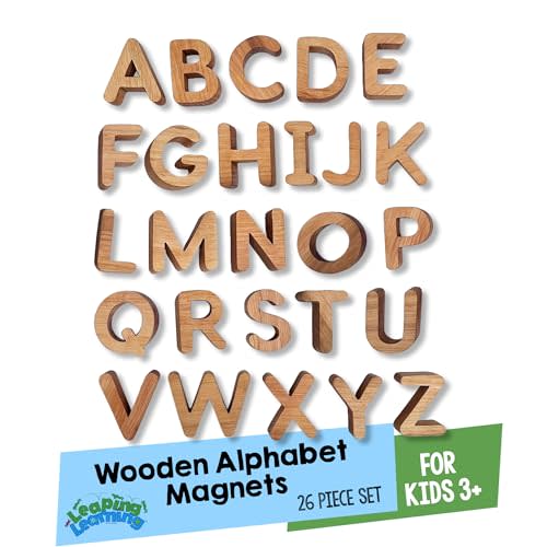 LEAPING LEARNING Wooden Letters Small Alphabet Magnets for Kids Supplies, Learning Must-Haves for Home/Classroom Use, Magnets for Refrigerator & School Board, Toys for Kids 3+