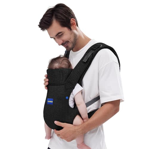 Baby Carrier with Head Support, YEMKEZO Newborn Carrier(7-25lbs), Cozy Baby Wrap Carrier, with Hook&Loop for Easily Adjustable, Soft Fabric (Breathable Black)
