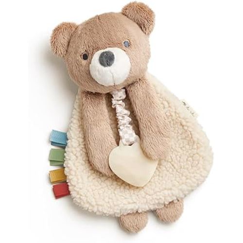Itzy Ritzy Lovey Including Teether, Teething Relief, 0 Months & Up (Bear) | Baby Lovey With Soft Sherpa, Plush Minky, Silicone Teether, Crinkle Sounds, Textured Ribbons, and Interactive Dangle Arms