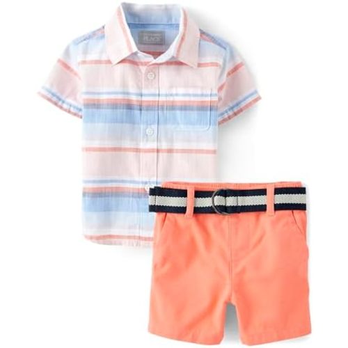 The Children's Place baby-boys And Newborn Short Sleeve Button Down Shirt and Shorts 2 Piece Set