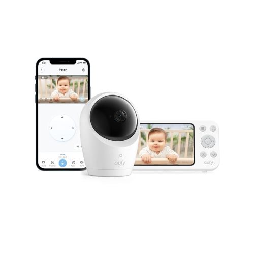 eufy Security Baby Monitor E20 with 2K HD Camera, 5'' 720p Display, Hybrid Wi-Fi & No Wi-Fi Connection, Pan-Tilt, 4X Zoom, Portable Camera with Built-in Battery, 24/7 Recording in App, ANR