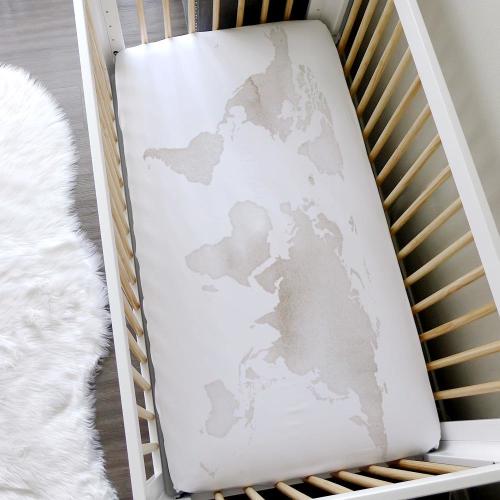 Adveture World map Crib Fitted Sheet // Boy Girl Nursery Watercolor Neutral Beige Travel // 100% Designed & Printed in USA!
