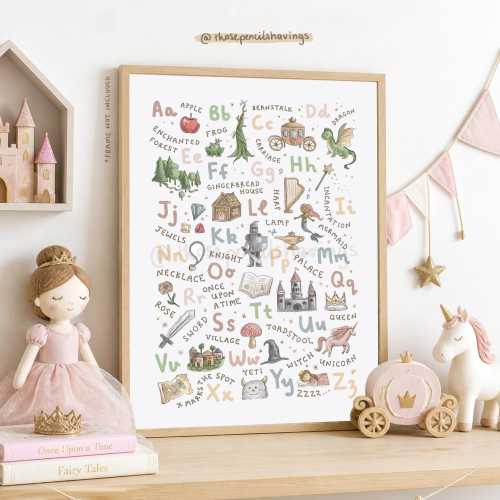 Fairytale Alphabet Print: Whimsical A-Z Nursery Wall Art