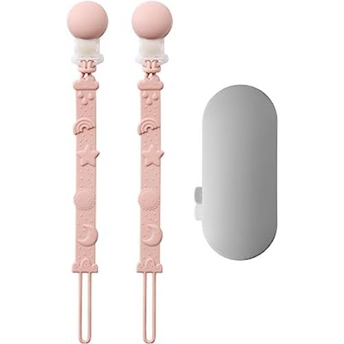 Baby Silicone Pacifier Clip with One Piece Binky Clip Holder Silicone Teether Pacifier Strap with Clip Baby Teether Toys for Boys and Girls Set of 2 BPA Free-Blush