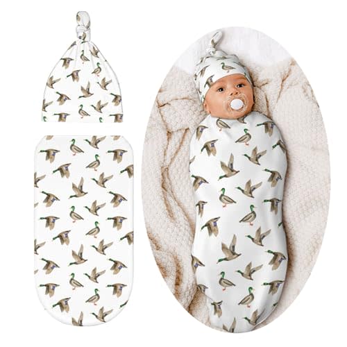 Mallard Duck Baby Stuff Newborn Baby Swaddle Blanket Wrap Blanket Soft Sleep Sacks with Beanie Hat Sets Gifts for Infant Boys Girls